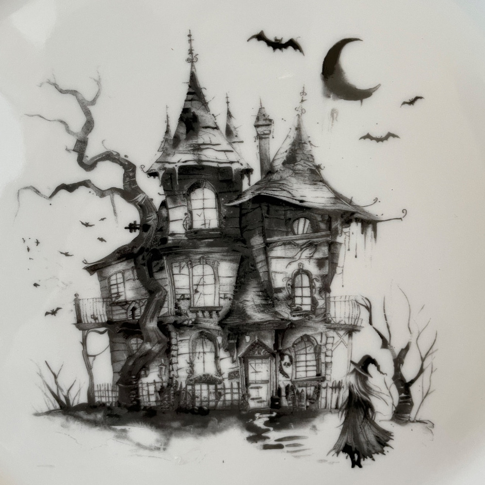 Monterey Bay Halloween Haunted House Dinner Plates 11in Porcelain Spooky NEW - Picture 7 of 15